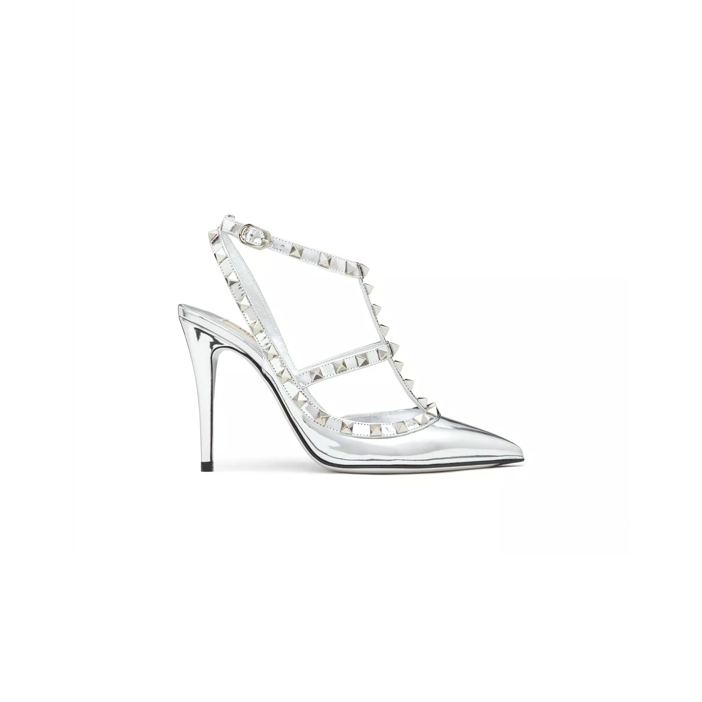VALENTINO ROCKSTUD MIRROR-EFFECT PUMP WITH MATCHING STRAPS AND STUDS 100MM 3W2S0393WRP_S13 VALENTINO ROCKSTUD MIRROR-EFFECT PUMP WITH MATCHING STRAPS AND STUDS 100MM 3W2S0393WRP_S13